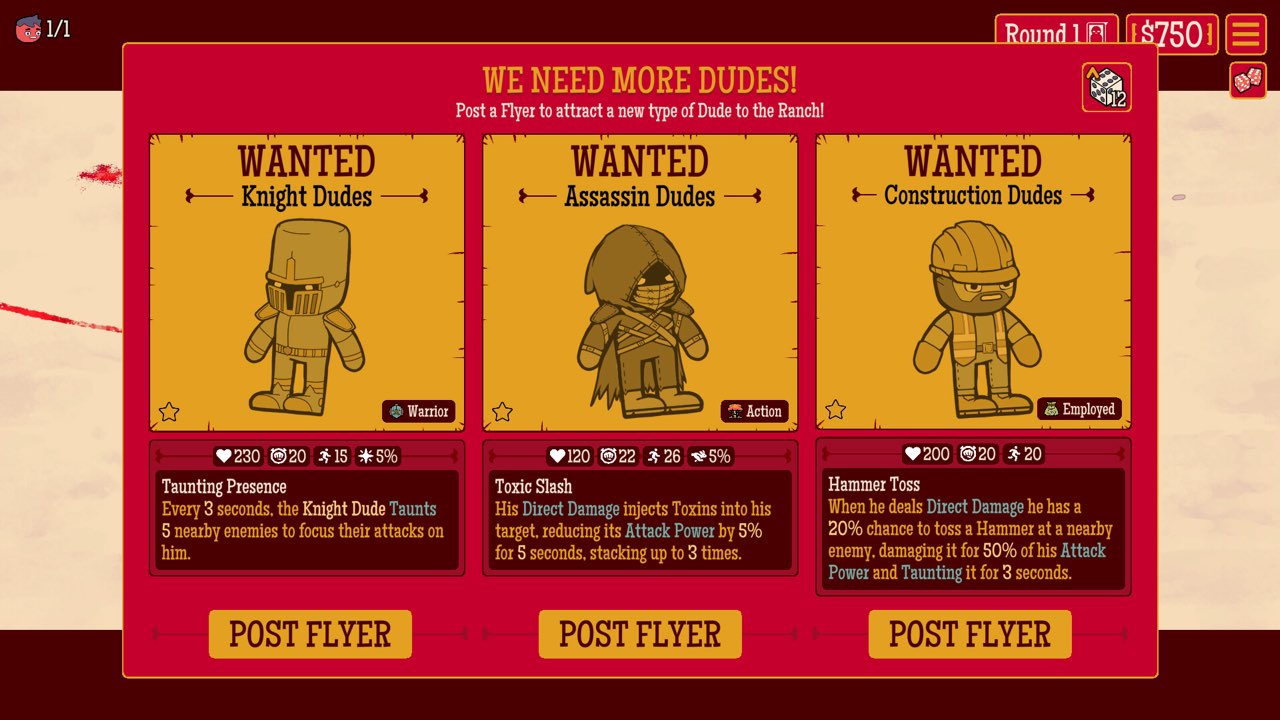 Round 18 recruitment screen offering Knight, Assassin and Construction Dudes